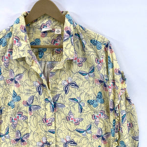 Westbound Women's Butterfly Blouse Lightweight Button Up Floral Yellow Size XL