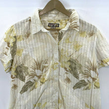 Caribbean Joe Women's Sheer Button Blouse Tropical Floral Hawaii Yellow Size L