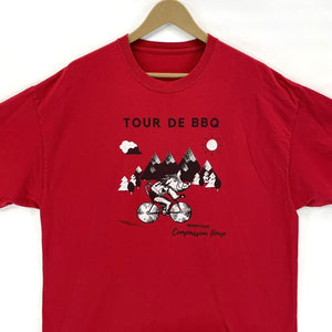 Men's Tour De BBQ T Shirt Razorback Bicycle Mountain Souvenir Red Size XL