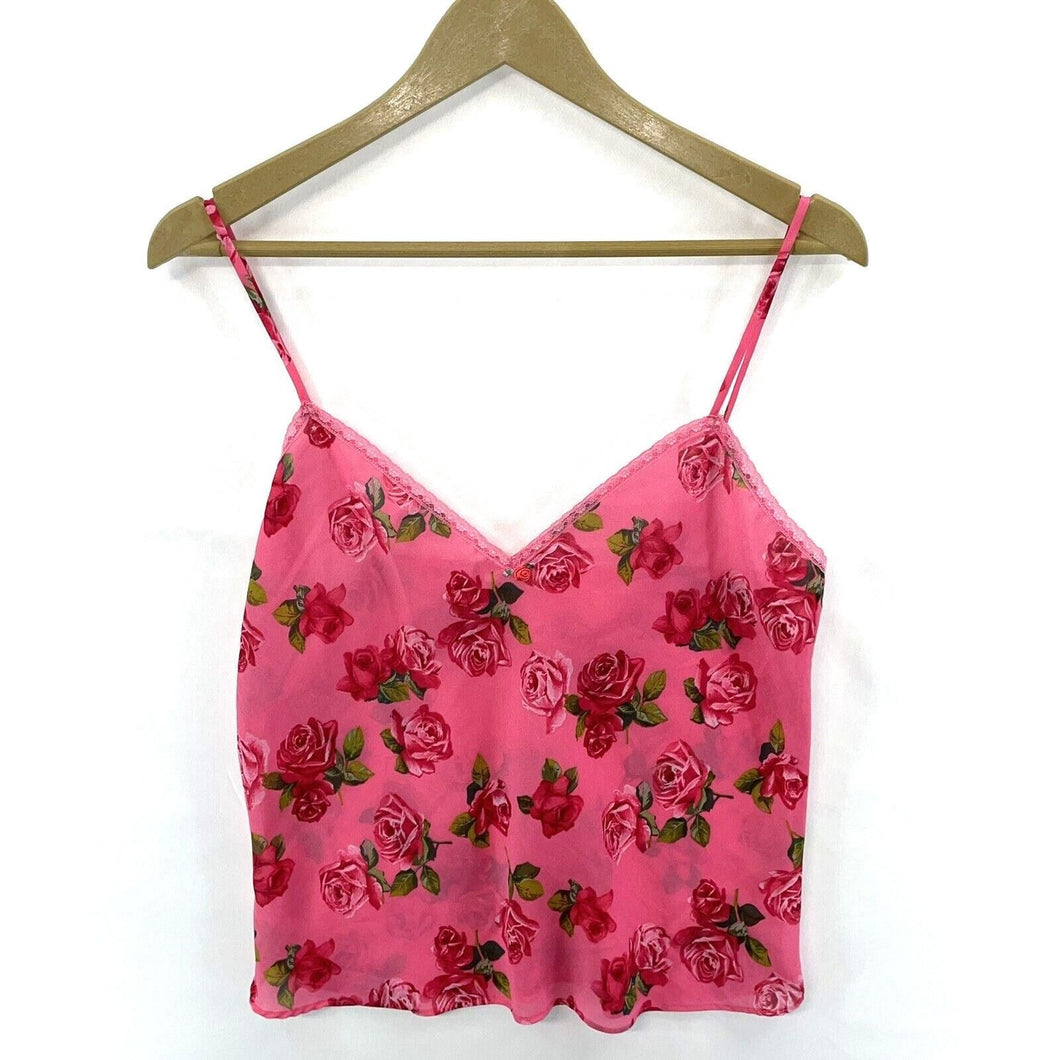 Cruz Women's Sheer Camisole Tank Top Rose Floral Crop Sexy Vtg Pink Size M